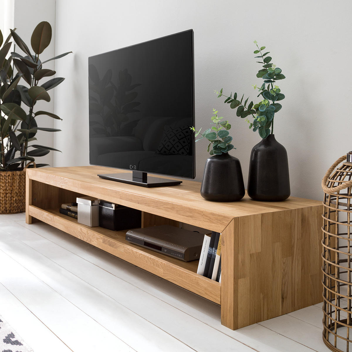 TV-LOWBOARD - Massivholz - Eichefarben, Holz (140/35/50cm) - home24