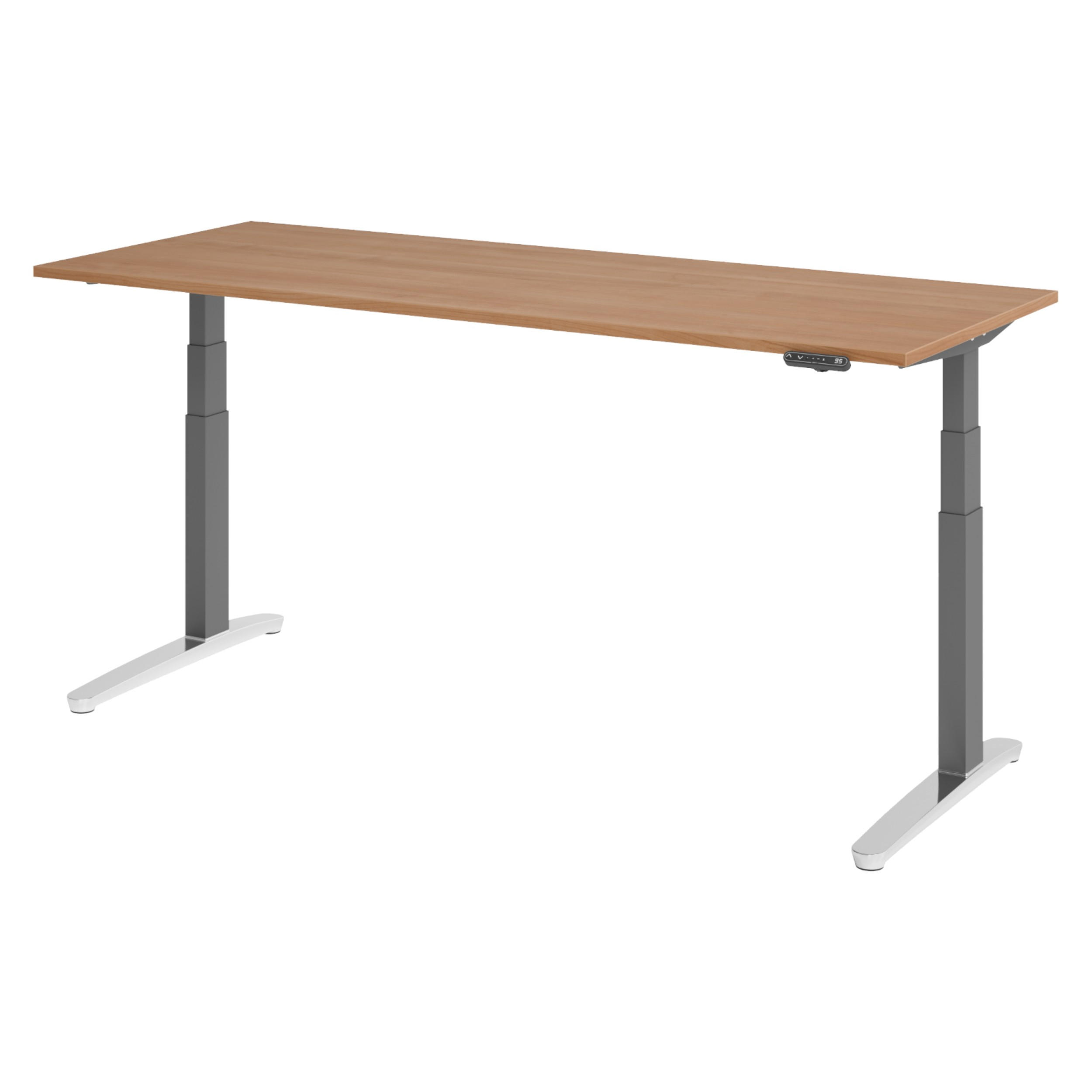 SCHREIBTISCH elektrisch XBHM 80/200/74 cm in Nussbaumfarben/Graphitfarben/Alu poliert - Silberfarben/Nussbaumfarben, Holzwerkstoff (80/200/74cm) - bümö