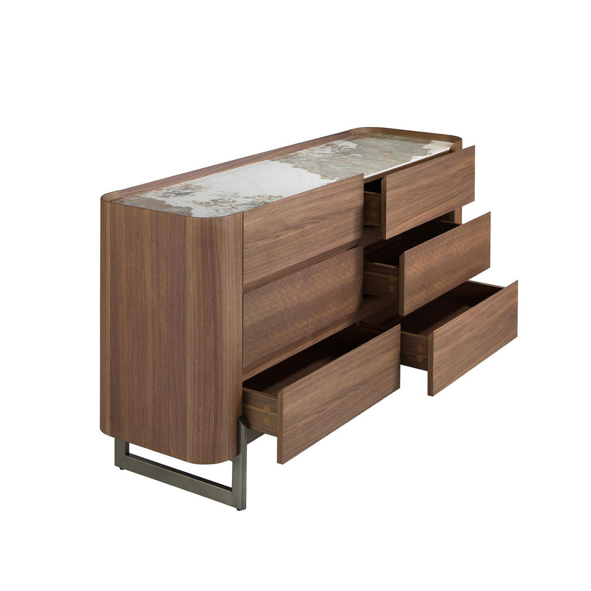 KOMMODE Kommode aus Nussbaum und dunklem Metallstahl mit Porzellanmarmorplatte 145/45/78 cm - Walnussfarben/Weiß, Holz (145/78/45cm) - ANGEL CERDA