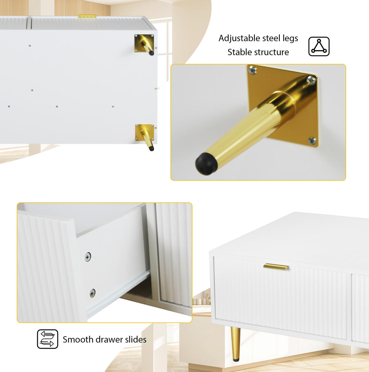 COUCHTISCH 100/50/40 cm weiß aus MDF mit 2 Schubladen - Weiß, Holzwerkstoff (100/50/40cm) - OKMYHOME