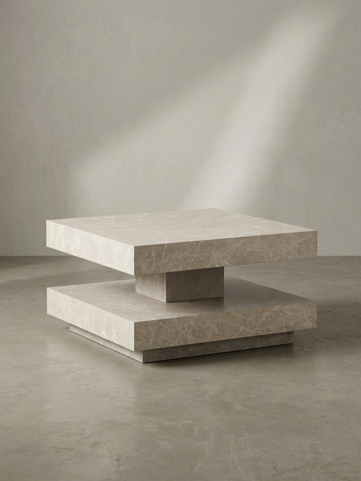 COUCHTISCH in Stein-Optik mit Stauraum, Modernes Design, Quadratisch, Beige 60x60x34 cm - Beige, Holzwerkstoff (60/60/34cm) - KADIMA DESIGN