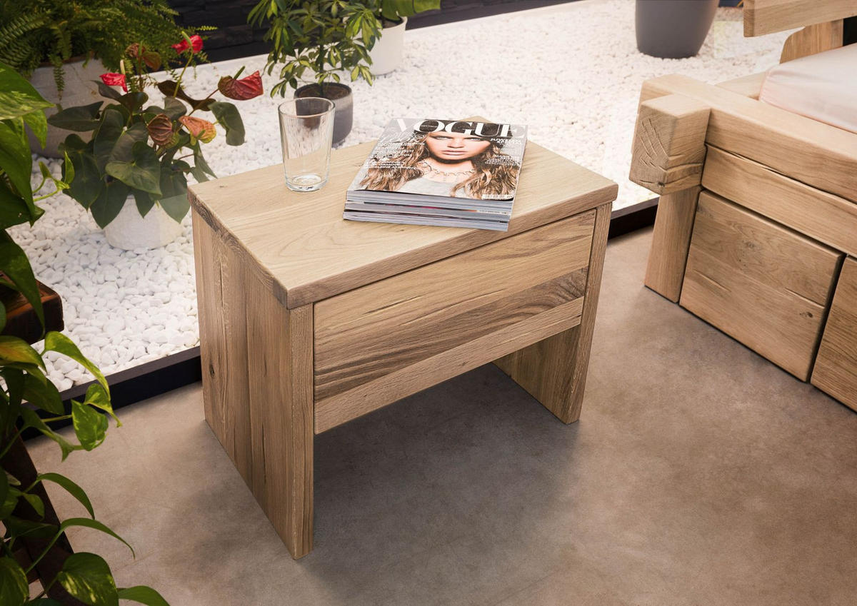 NACHTTISCH Wildeiche 50x35x40 bianco geölt JANGALI #119 - Beige, Holz (50/40/35cm) - Massivmoebel24