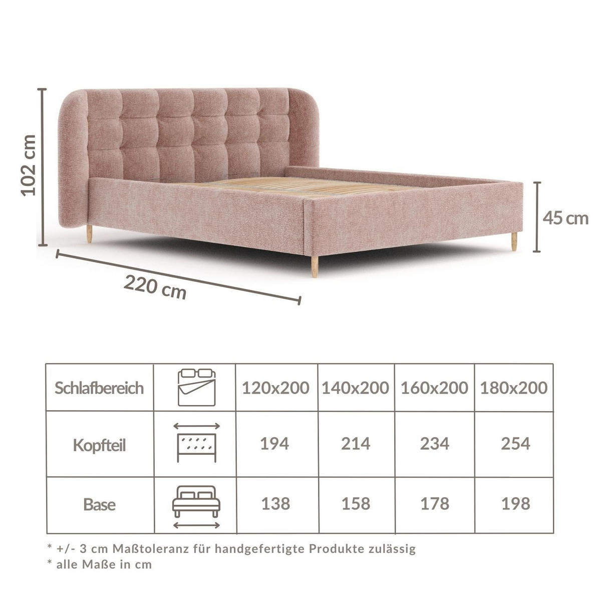 POLSTERBETT Nuno Kupferfarbe 160/200 cm im Chenille-Stoff - Naturfarben/Kupferfarben, Holz/Holzwerkstoff (160/200cm) - Maison de Reve