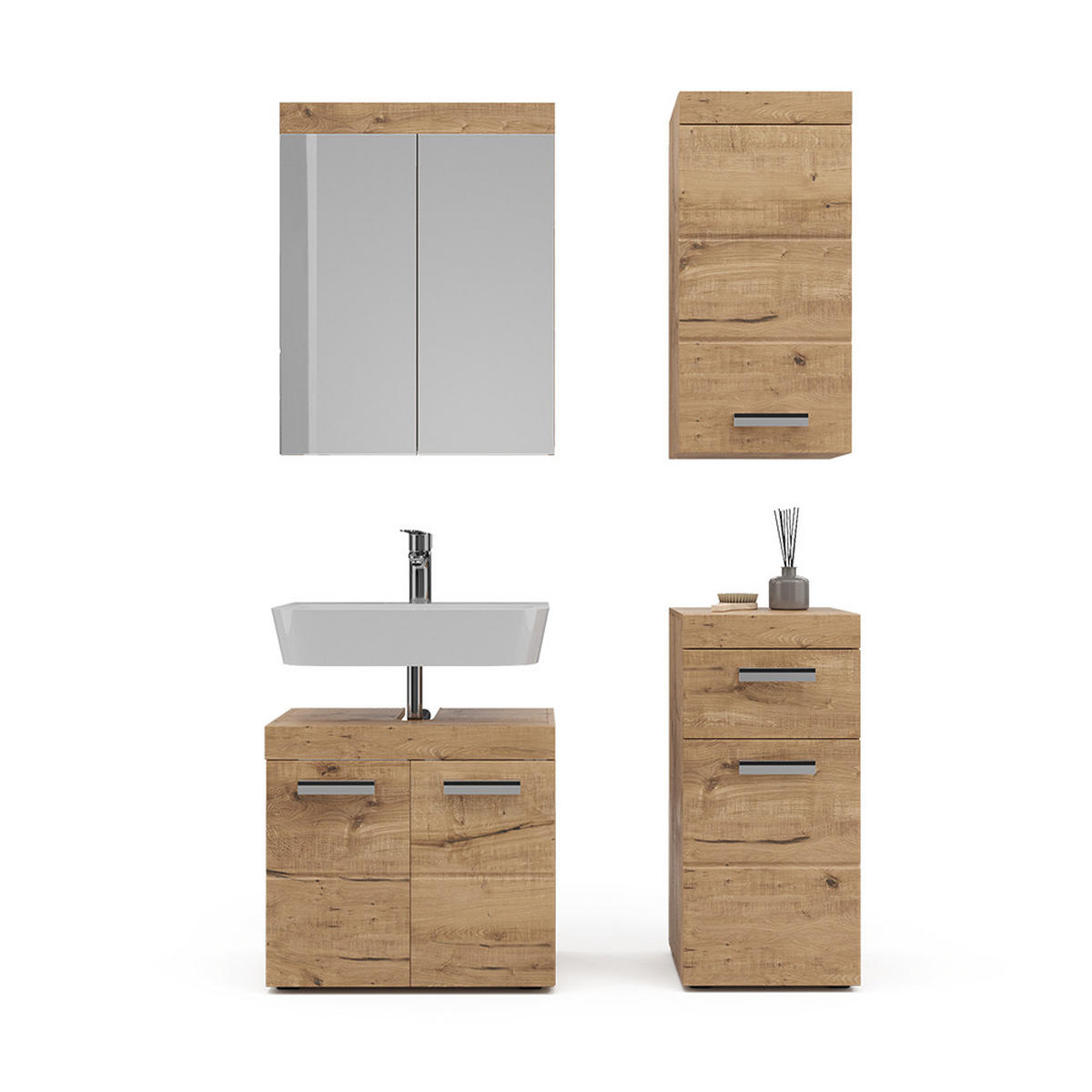 BADMÖBEL-SET Luna Eiche Wotan 4 Teile, mit Hängeschrank - Eiche Wotan, Holzwerkstoff (60/56/34cm) - Vicco