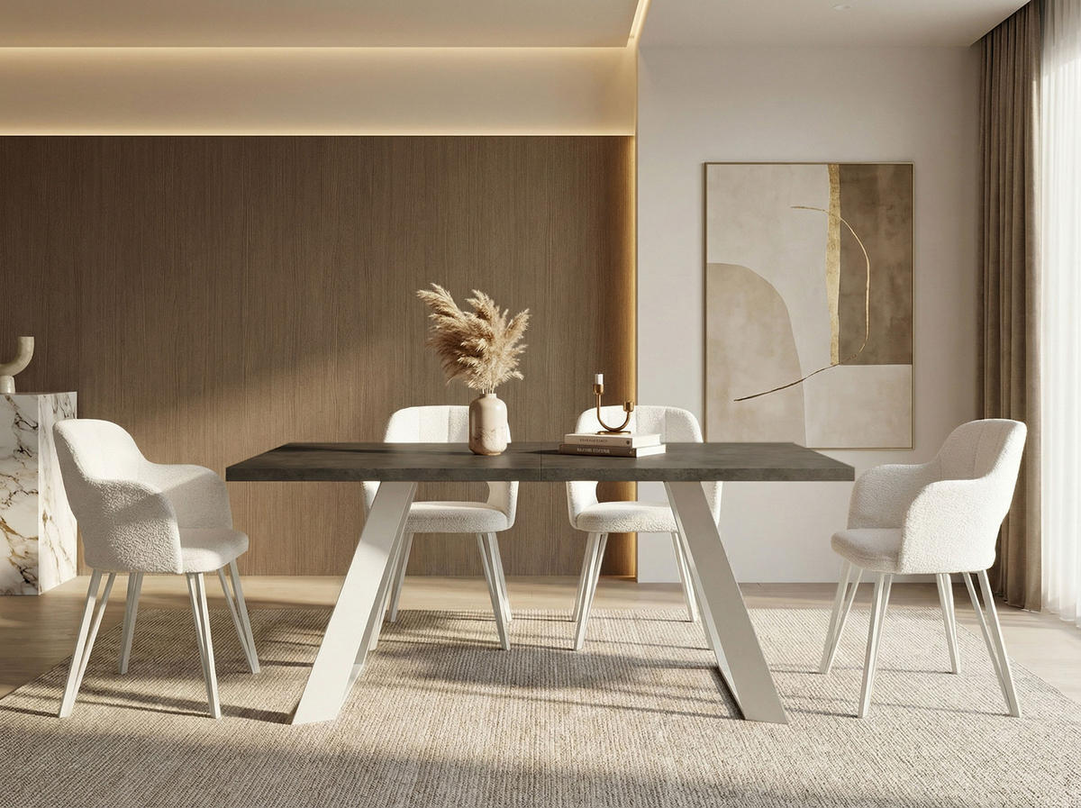 ESSTISCH Colter Weiß rechteckig ausziehbar, Dunkelgrauer Chicago Beton 140-240/80/76 cm - Dunkelgrau/Weiß, Holzwerkstoff/Metall (140/80/76cm) - WFL GROUP