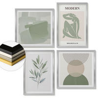WANDBILDER 4er Set - 50x50 cm & 40x60 cm Silberner Rahmen - Stilvolle abstrakte Pflanzengrafiken - Silberfarben, Kunststoff (50/50cm) - ArtPrintCave