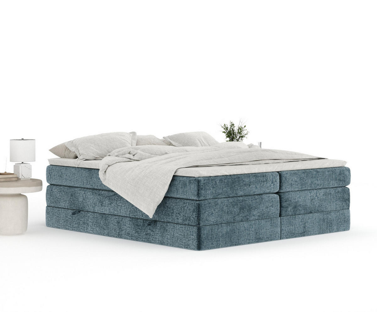 BOXSPRINGBETT Juniper Blau 200/200 cm - Blau/Schwarz, Holz/Holzwerkstoff (200/200cm) - Maison de Reve