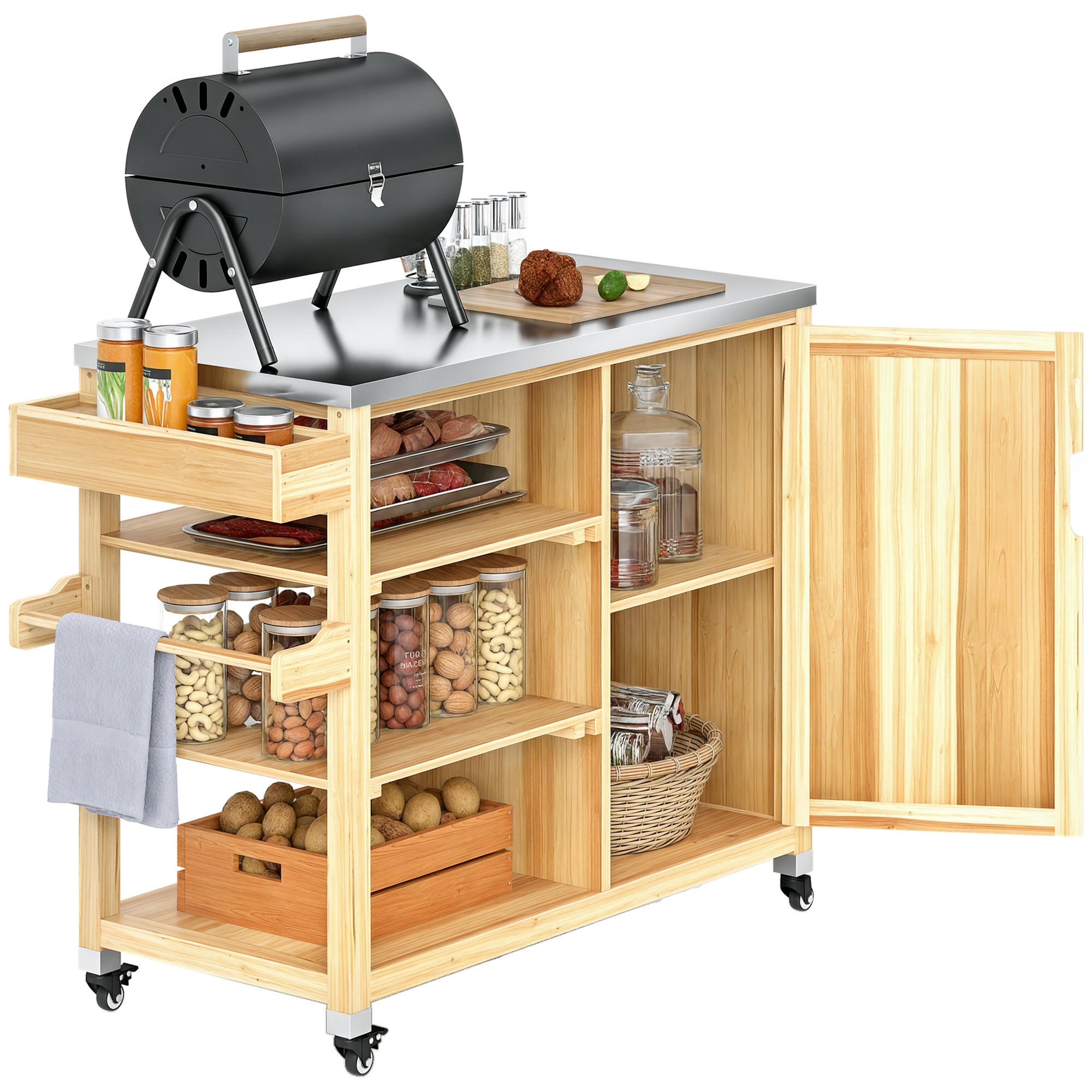GRILLWAGEN DE-10031 Naturholz - Naturfarben, Metall (50/91.5/134.5cm) - ComfortXL