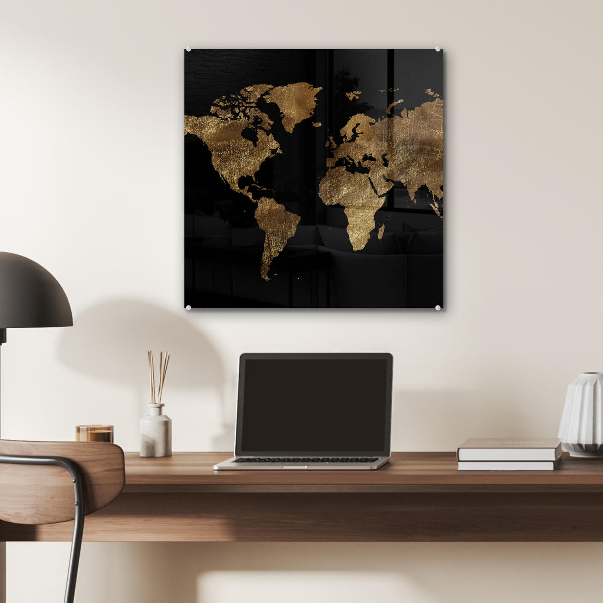 ACRYLGLASBILD Weltkarte - Gold - Luxus - Erde - Schwarz 50x50 cm - Goldfarben, Glas (50/50cm) - MuchoWow