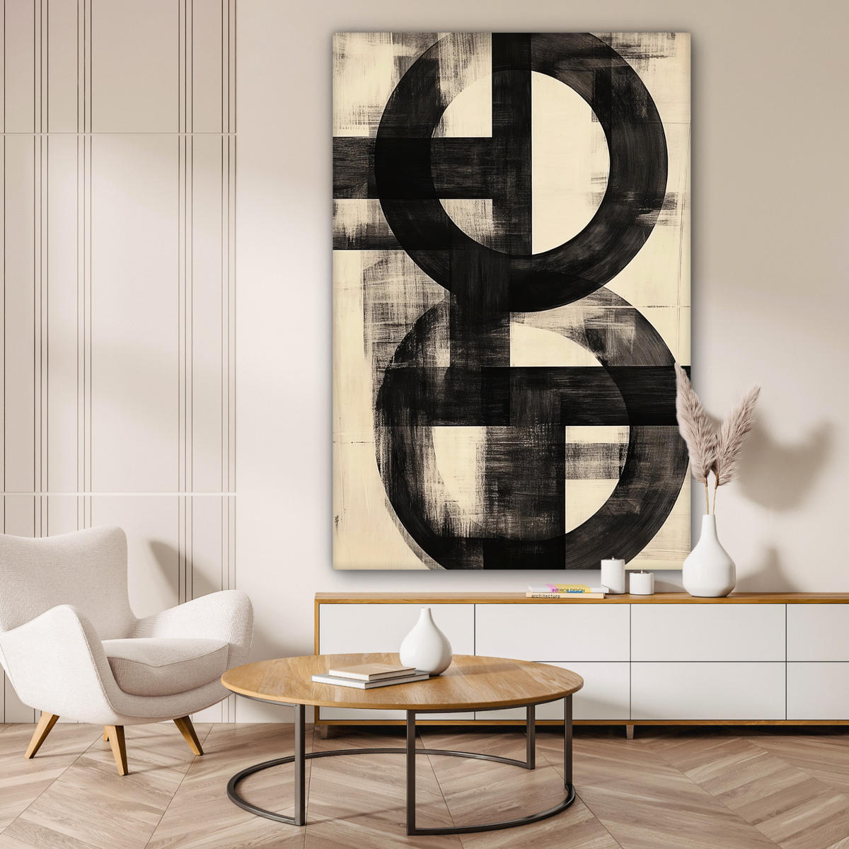 SLIKA NA PLATNU Krogi 90x140 cm - črna, tekstil (90/140cm) - MuchoWow