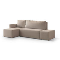 ECKSOFA VELOTTI L-S Beige Boucle-Stoff mit Schlaffunktion - Beige, Holz (261/143cm) - MASSENO