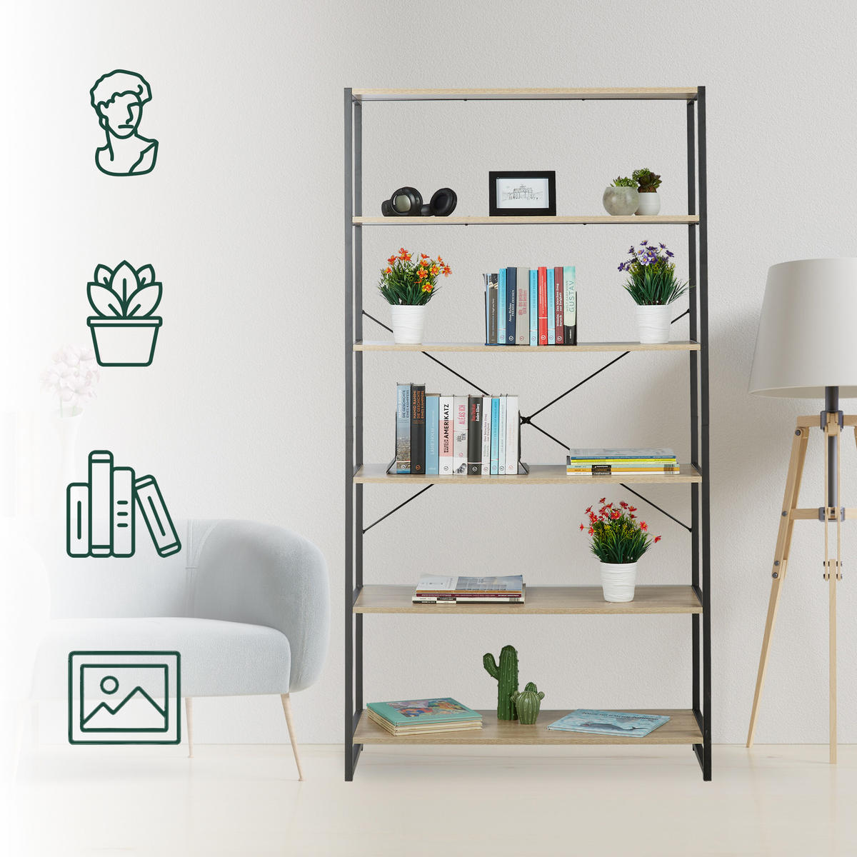 STANDREGAL - Multicolor, Holzwerkstoff/Papier (95/180/35cm) - Relaxdays