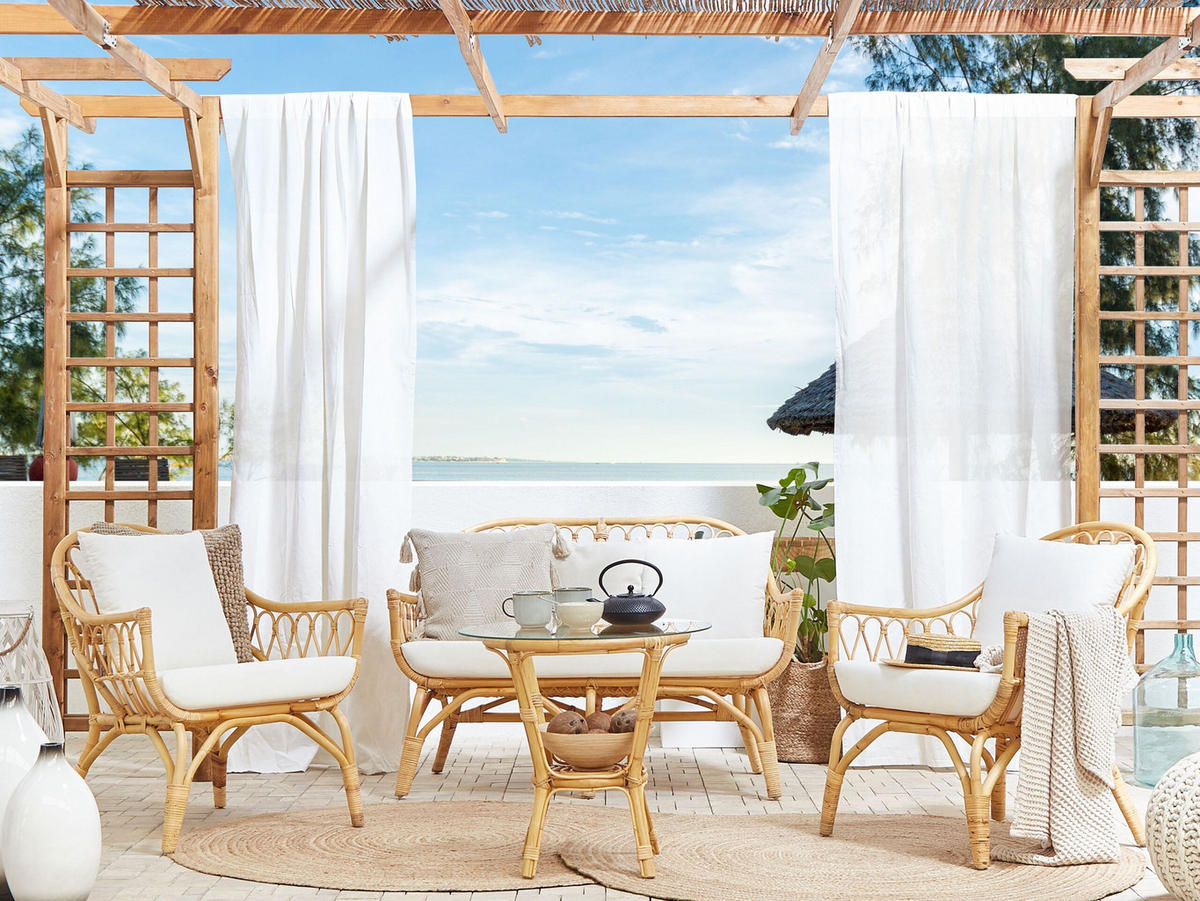 LOUNGE-SET 4-sitzer Rattan Beige Sibari - Beige, Naturmaterialien - Beliani