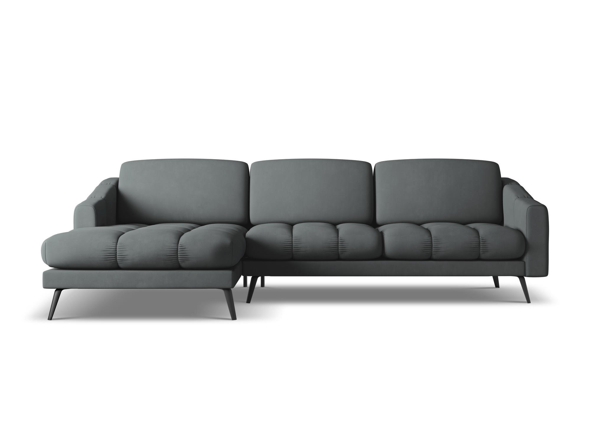 ECKSOFA Links Chenille Stoff Grau - Schwarz/Graphitfarben, Textil/Metall (160/264cm) - Makamii