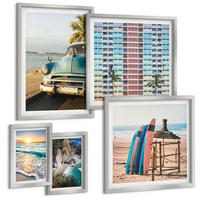 BILDER SET 5er Set - 50x50 cm & 20x30 cm & 40x60 cm Silberner Rahmen - Sonnenuntergang in Miami - Silberfarben, Kunststoff (40/60cm) - TULUP