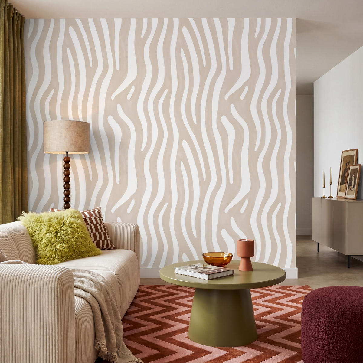 TAPETE - Abstrakt - Zebra - Beige - 240x220 cm - Beige, Papier (240/220cm) - OnlyWow