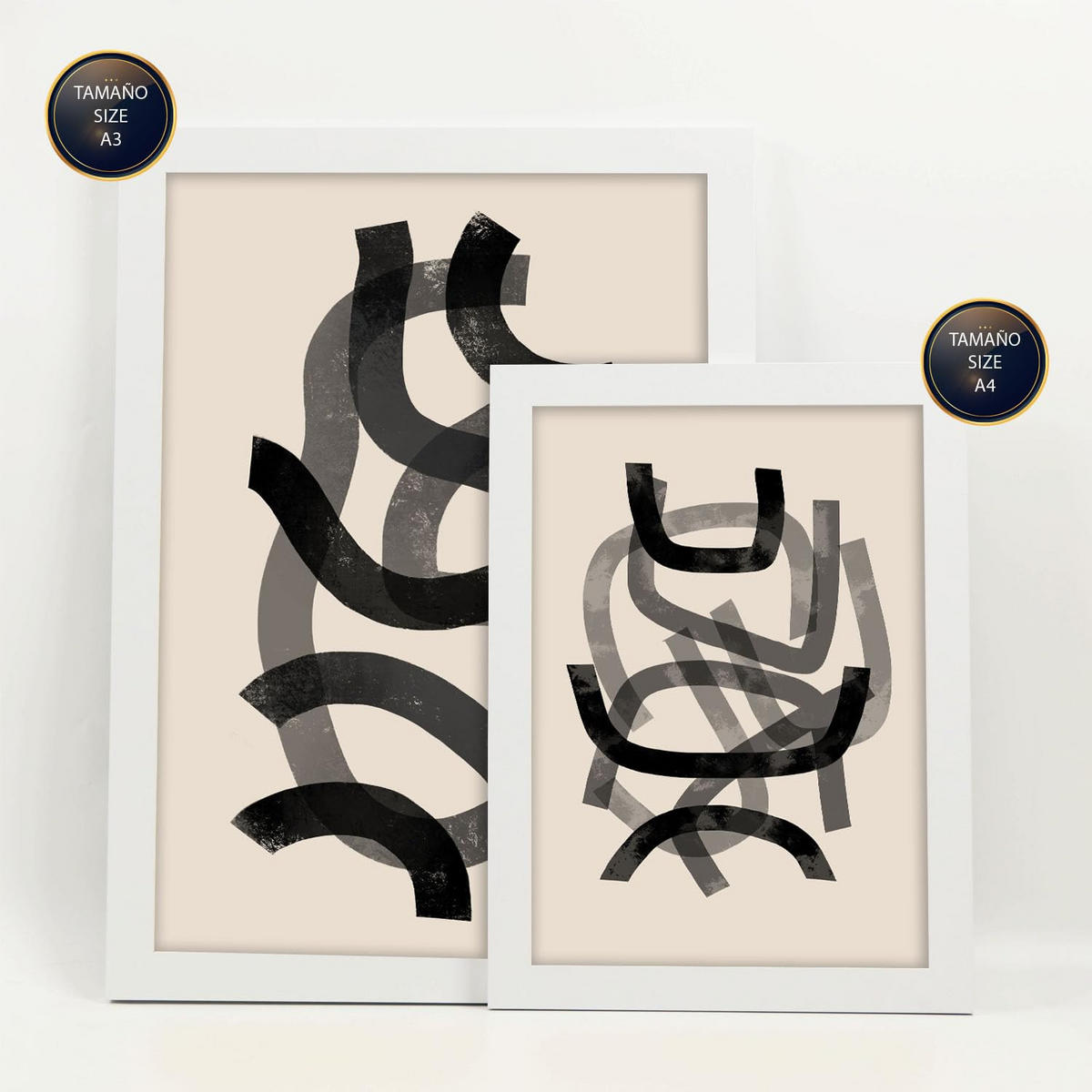 POSTER Set Mit 6 Gebogene abstrakte Formen 2 Größe A3 & A4 Weißer Rahmen - Weiß, Papier (29.7/1cm) - Nacnic