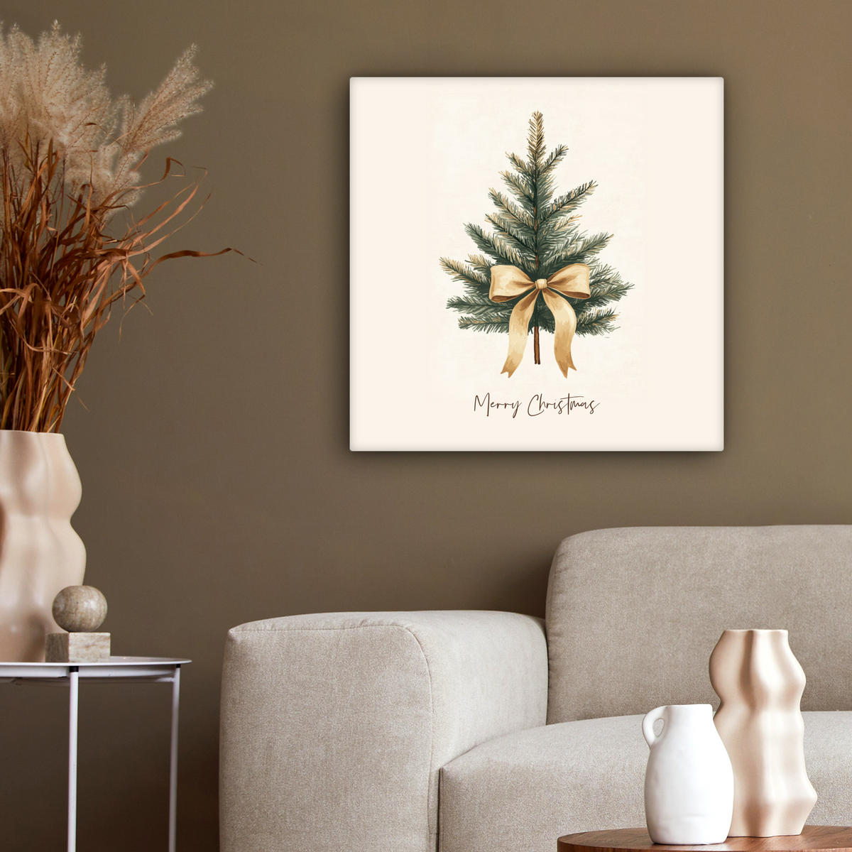LEINWANDBILD Weihnachtsbaum - Weihnachten - Frohe Weihnachten - Beige 50x50 cm - Sandfarben, Textil (50/50cm) - MuchoWow