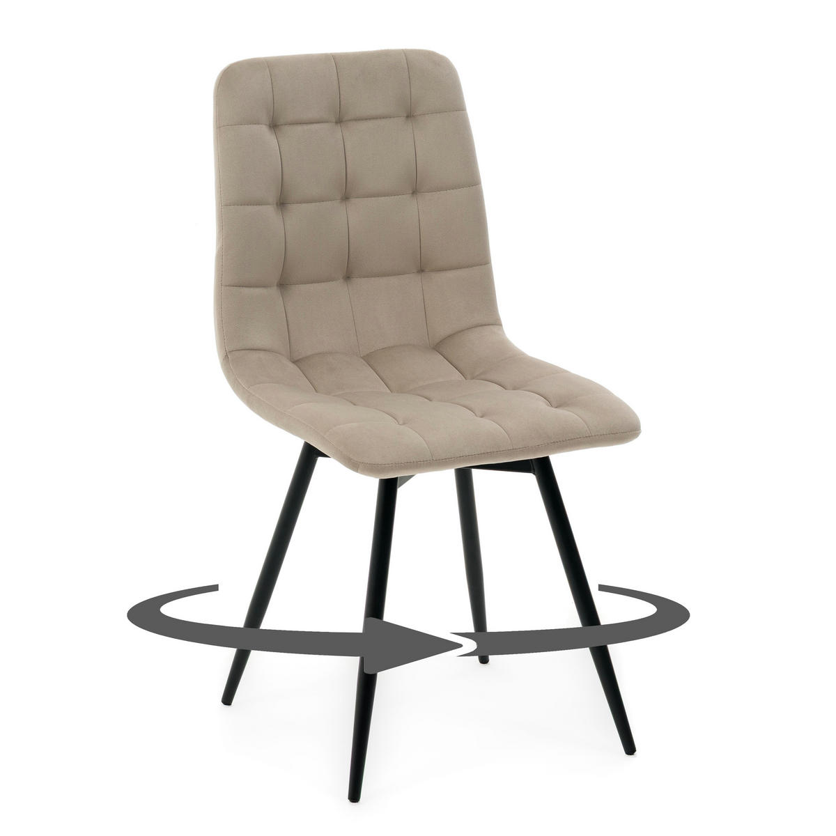 STUHL ARCO drehbar gepolstert mit Steppung - dunkelbeige - Samt Velours - Schwarz/Braun, Textil/Metall (46/90/51cm) - NEW HOME