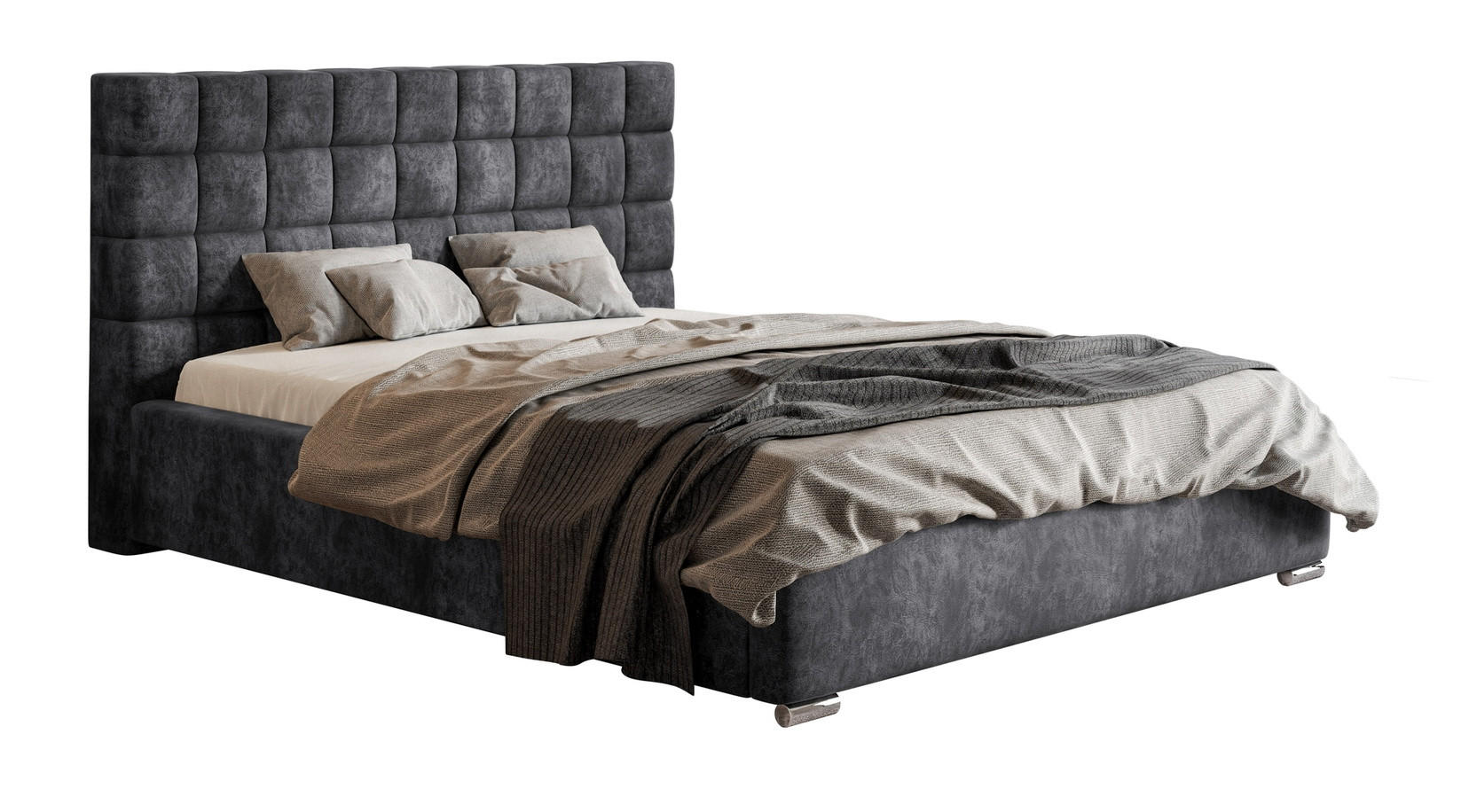 POLSTERBETT 140x200 mit Bettkasten Noris, Samtstoff, Dunkelgrau - Dunkelgrau, Holz/Textil (140/200cm) - Emporius