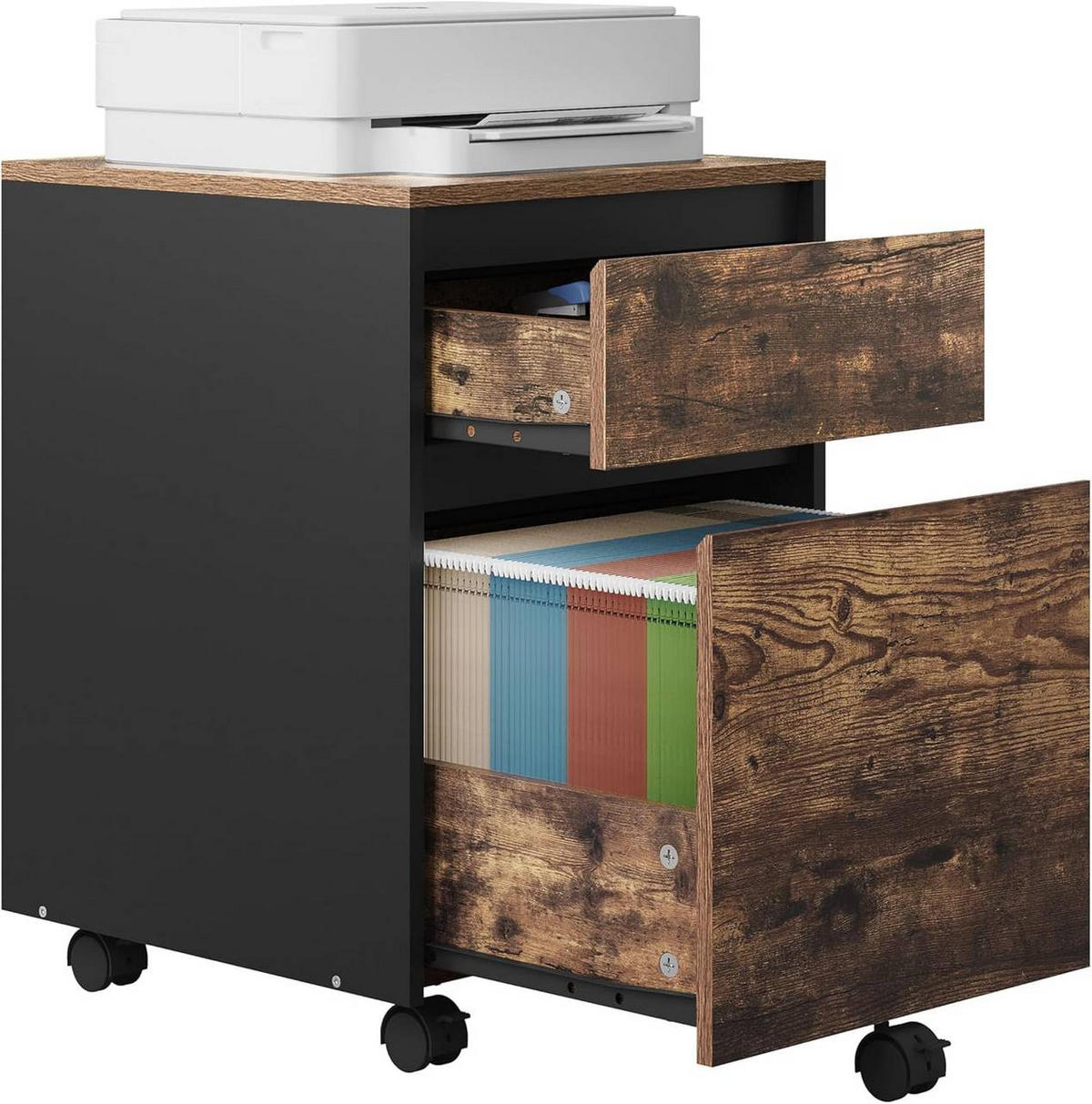 ROLLCONTAINER, Aktenschrank, 40x57x40cm, Vintage-Holzoptik - Dunkelbraun, Holzwerkstoff (40/57/40cm) - Woltu