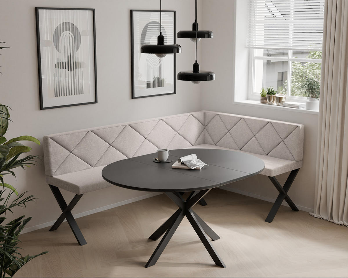 ECKBANK rechts VERO X Webstoff gesteppt, 142/196 cm Creme - Creme, Textil/Metall (142/196cm) - Idohome