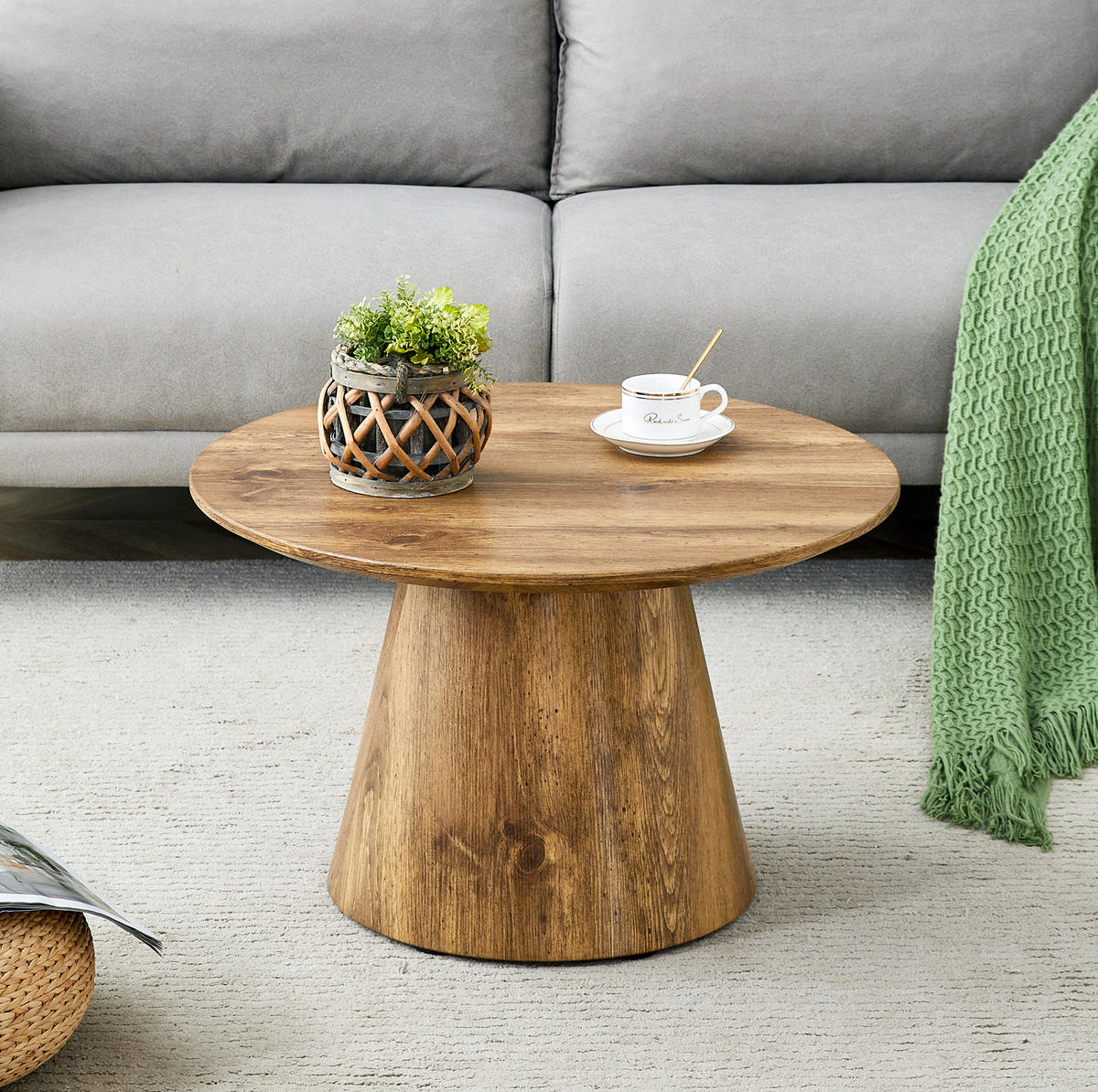 KLUBSKA miza iz MDF, premer 60 cm v naravnem videzu lesa - naravne barve, leseni material (60/60/35cm) - BEAOK