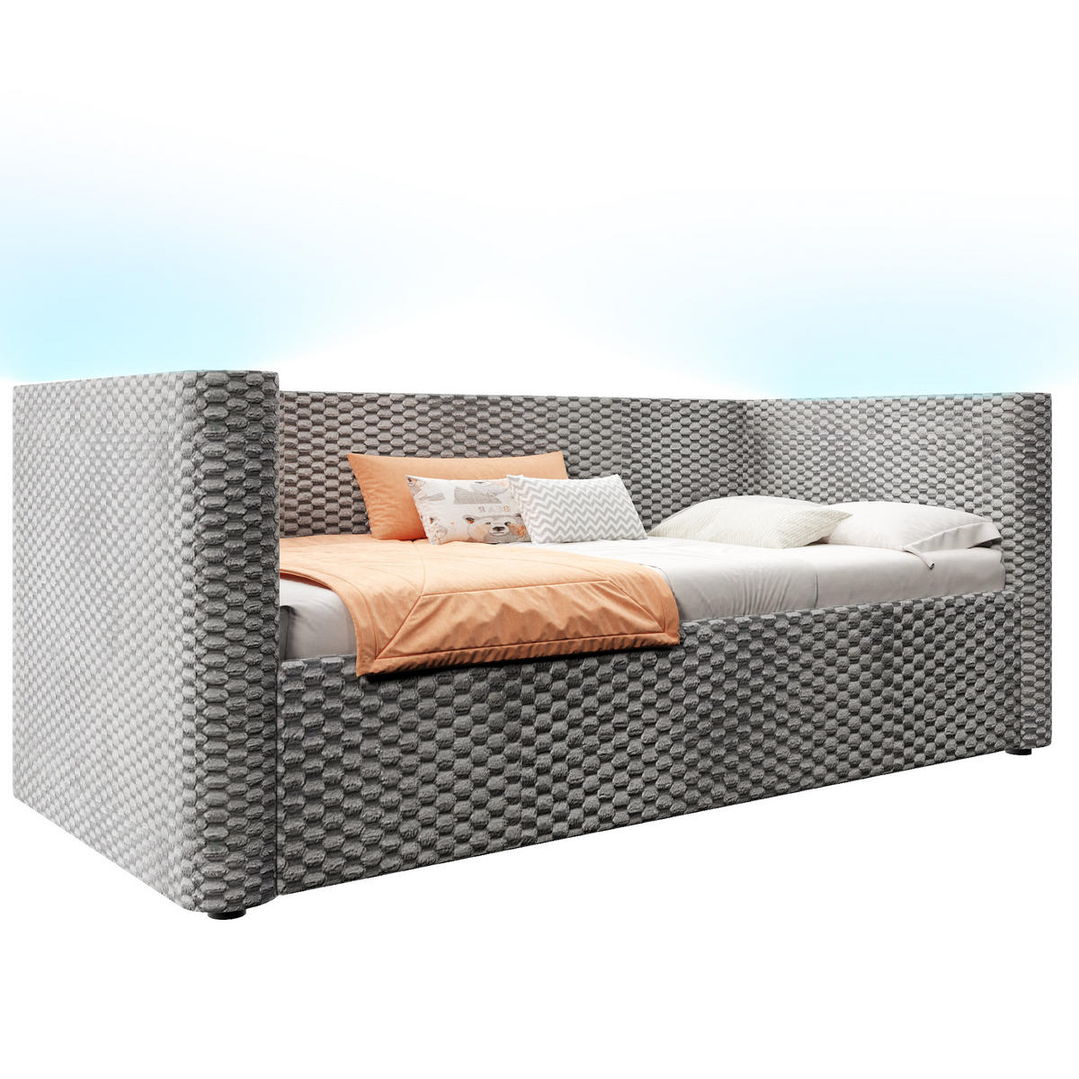 POLSTERBETT 90/200 cm mit LED-Beleuchtung und hydraulischem Stauraum, Samt, Grau - Grau, Textil (90/200cm) - Redom