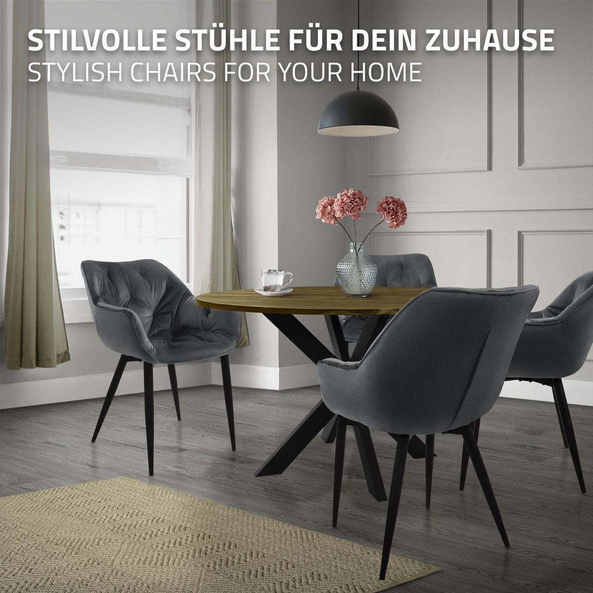 JÍDELNÍ ŽIDLE, sada 6 ks, antracitový samet - šedá/černá, kov (60/82/57cm) - ML-DESIGN
