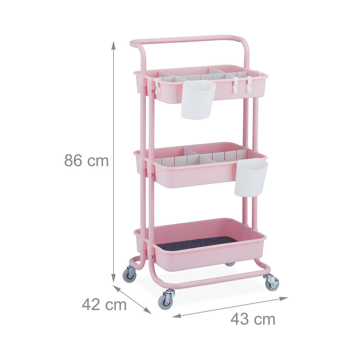 ROLLWAGEN - Rosa, Kunststoff/Textil (43/86/42cm) - Relaxdays