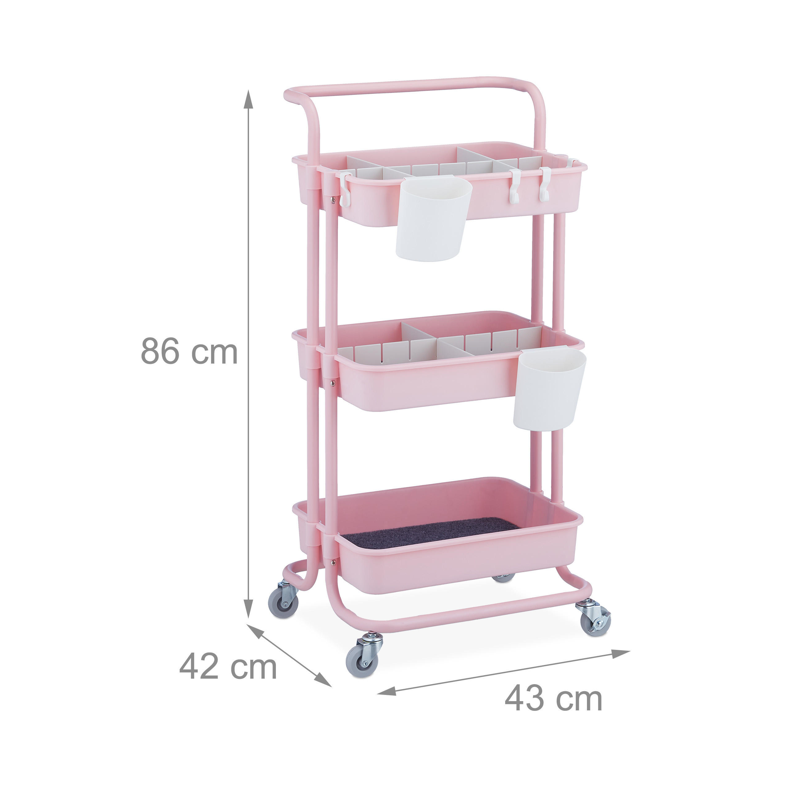 Thumbnail - Relaxdays Rollwagen, Rosa, Metall, 43x86x42 cm, Esszimmer, Servierwagen