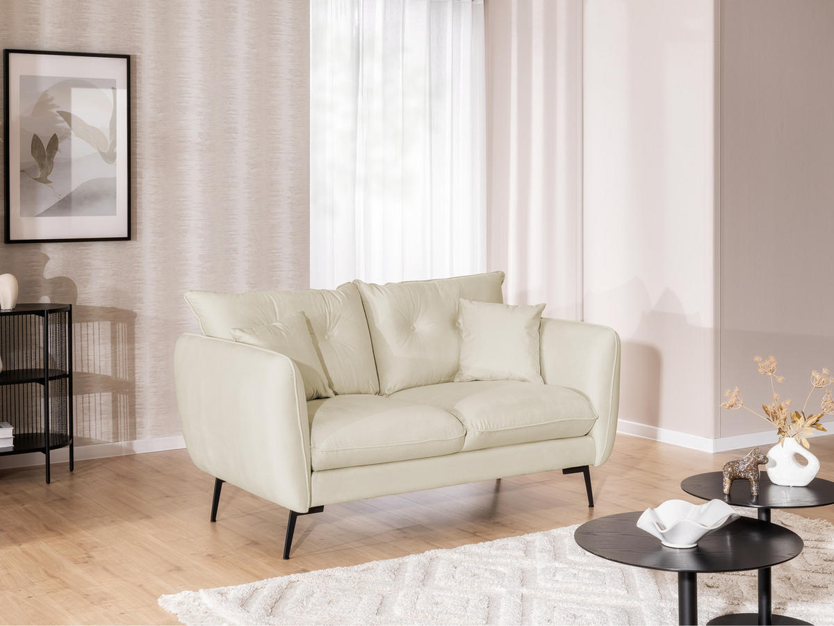 SITZGARNITUR 2+1 Nordloft Beige Samt - Beige/Schwarz, Holz/Textil (133/86/59cm) - S-Style Möbel