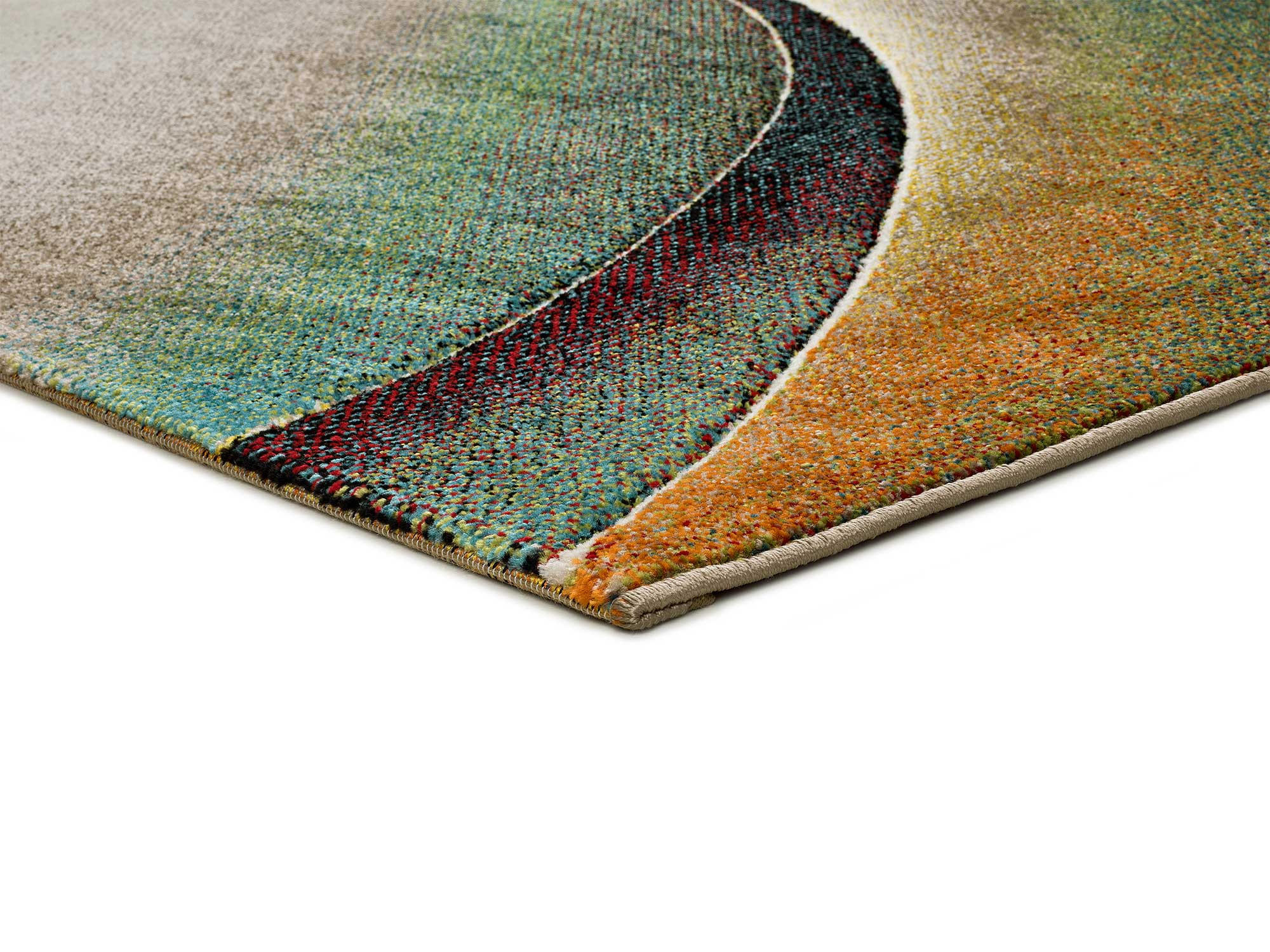 Thumbnail - Atticgo Webteppich, Grün, Orange, Beige, Textil, Grafikmuster, Rechteckig, 140x200 cm, Oeko-Tex® Standard 100, für Fußbo...
