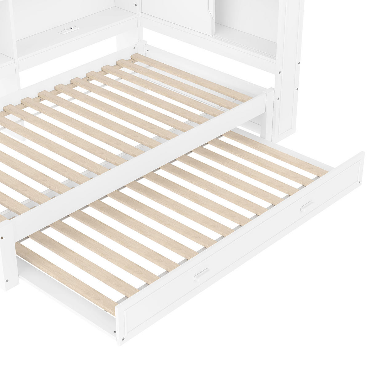 AUSZIEHBETT 90/200 cm DE-04990, mit LED, Steckdose, USB+Typ-C in Weiß - Weiß, Holz/Holzwerkstoff (90/200cm) - ComfortXL