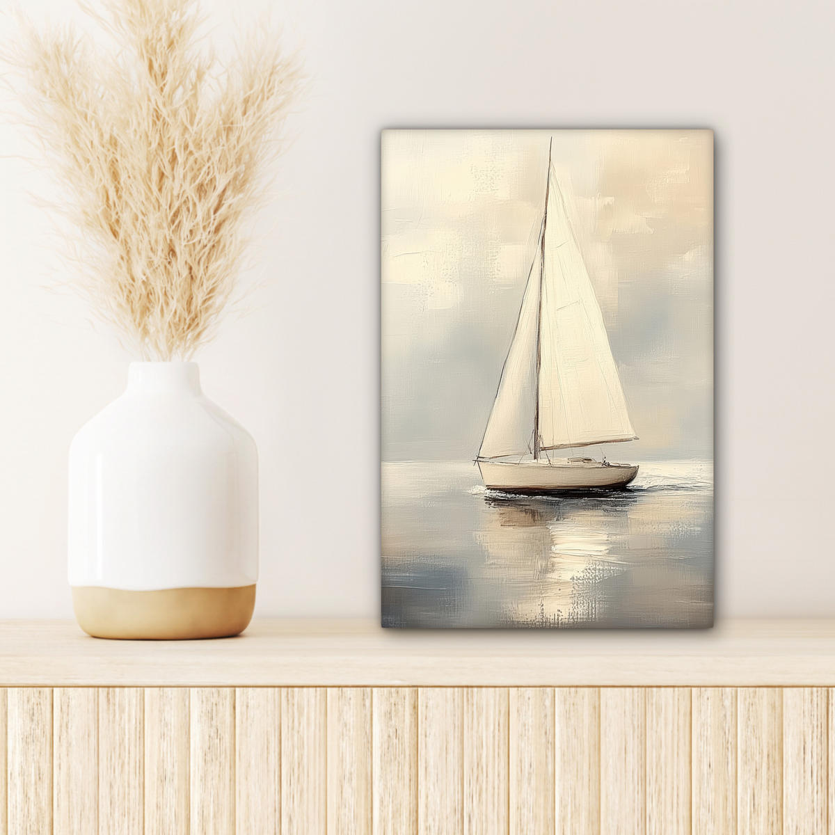 LEINWANDBILD Segelschiff - Meer - Bewölkt Deko Wohnzimmer 20x30 cm - Creme, Textil (20/30cm) - MuchoWow