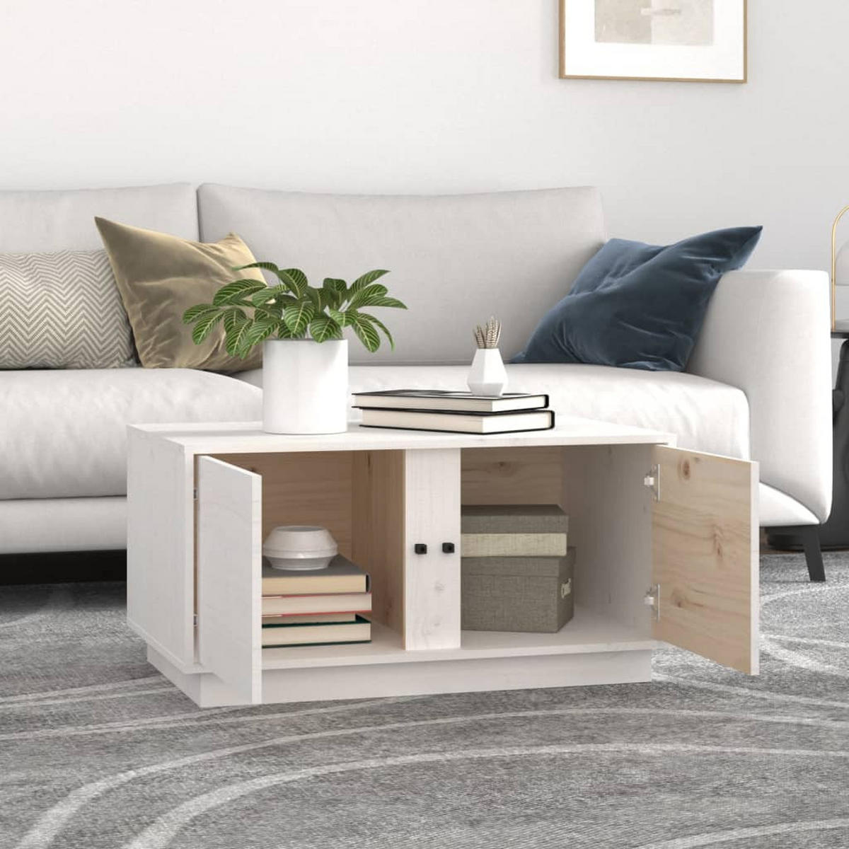 COUCHTISCH Weiß 80x50x40 cm Massivholz Kiefer - Weiß, Holz (80/50/40cm) - furnicato