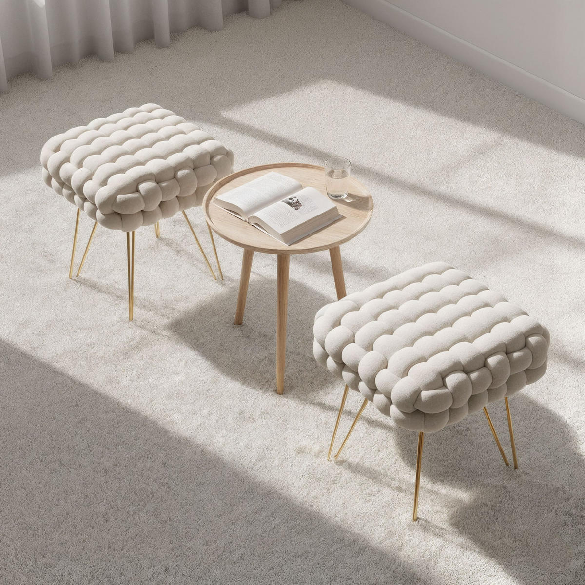 POLSTERHOCKER mit Stahlbeinen Creme 38/42/38 - Creme, Textil (38/42/38cm) - RAUMHIRSCH FURNITURE