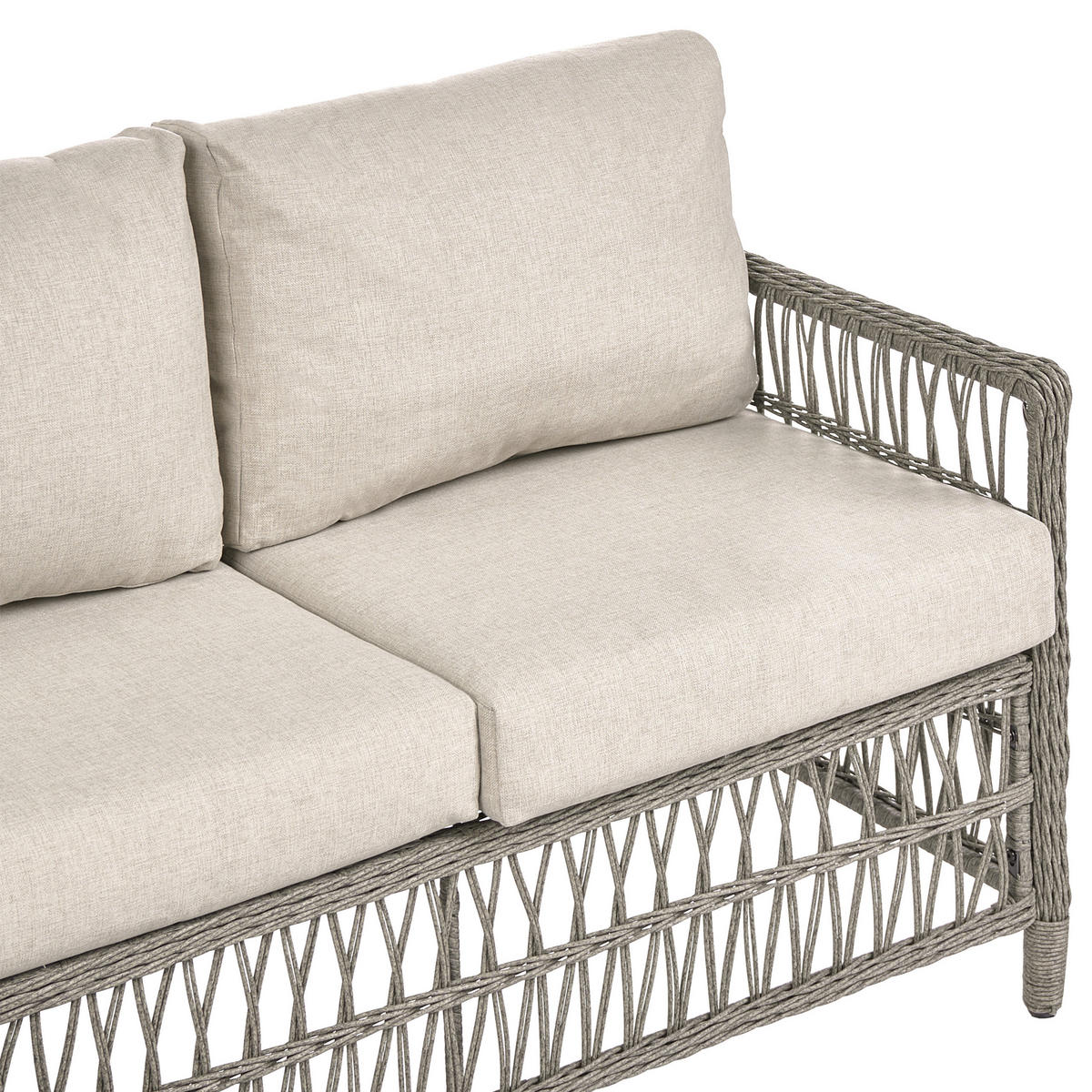 GARTENSOFA mit Ottomane 3-Sitzer Polyrattan Grau Ofena - Grau, Kunststoff (186/83/66cm) - Beliani