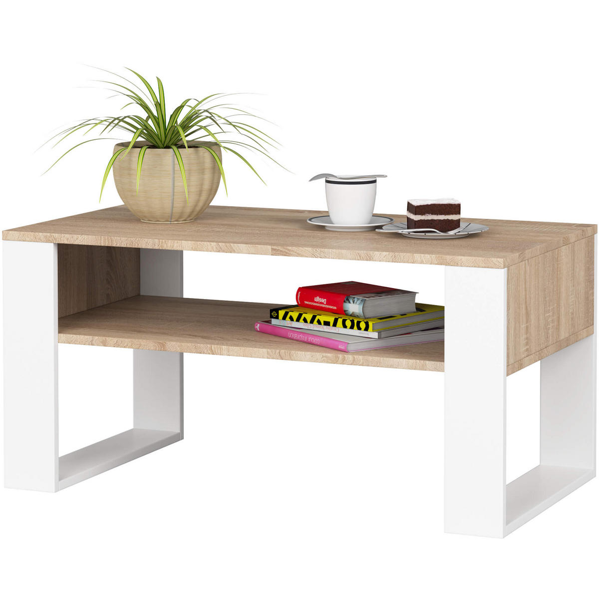 COUCHTISCH Rechteckig Sonoma Eiche - Weiß 92/45/50 cm - Weiß/Sonoma Eiche, Holzwerkstoff (50/92/45cm) - designimpex