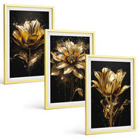 BILDER SET 3er Set - 40x60 cm Goldrahmen - Gelbe Blüten auf dunklem Hintergrund - Goldfarben, Kunststoff (40/60cm) - TULUP