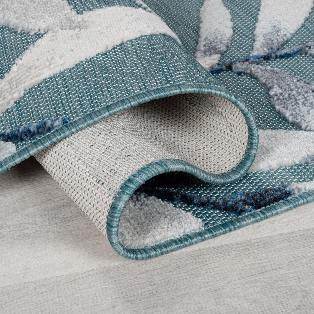 OUTDOOR-TEPPICH Tropisches-Blattmuster, schnelltrocknend, aqua LAGAN ERIC, Türkis 80x230 cm - Türkis, Textil (80/230cm) - KADIMA DESIGN