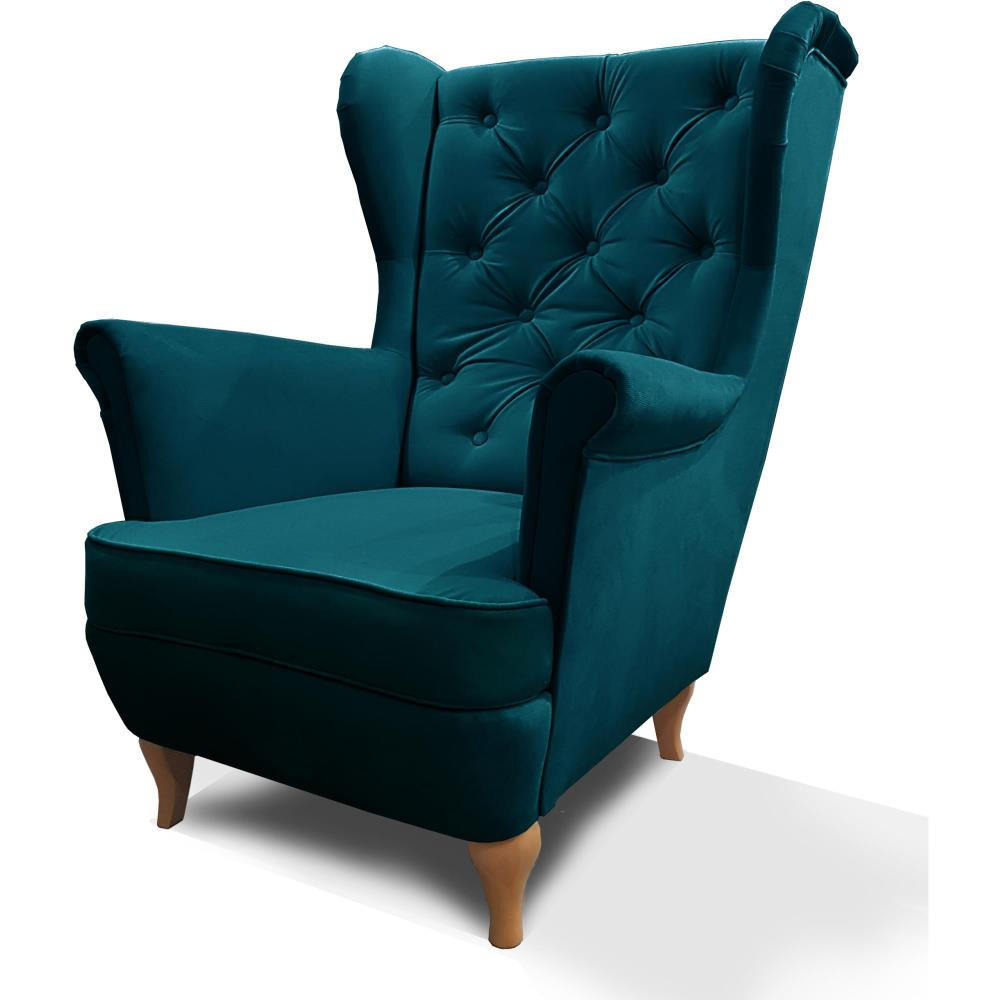 CHESTERFIELD-SESSEL Falco türkis mit Holzbeinen - Türkis/Buchefarben, Holz/Textil (82/102/92cm) - Beautysofa