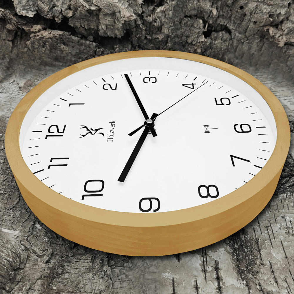 WANDUHR Holz Designer ARNSBURG (FUNK) Loft Wand Uhr, beige, weiß - Beige/Schwarz, Glas/Holz (30/30/4.2cm) - Holzwerk
