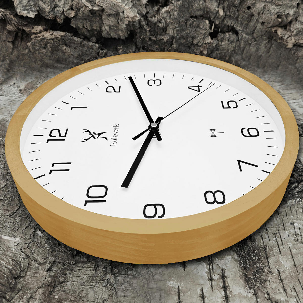 WANDUHR Holz Designer ARNSBURG (FUNK) Loft Wand Uhr, beige, weiß - Beige/Schwarz, Glas/Holz (30/30/4.2cm) - Holzwerk