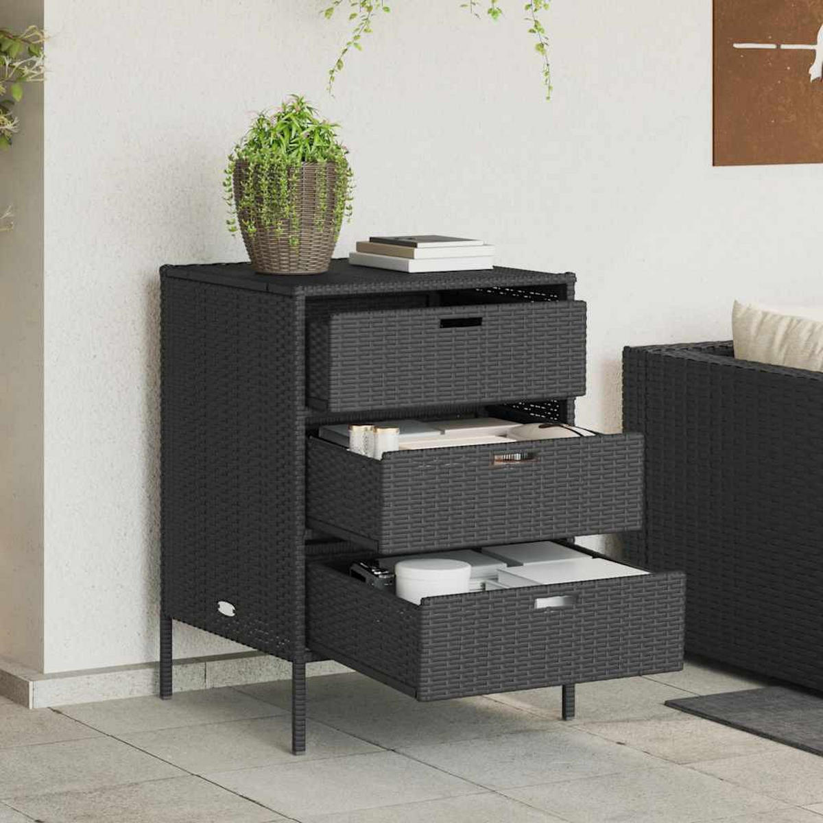 GARTENSCHRANK Schwarz 55/59/80 Cm Poly Rattan - Schwarz, Kunststoff (55/80/59cm) - vidaXL