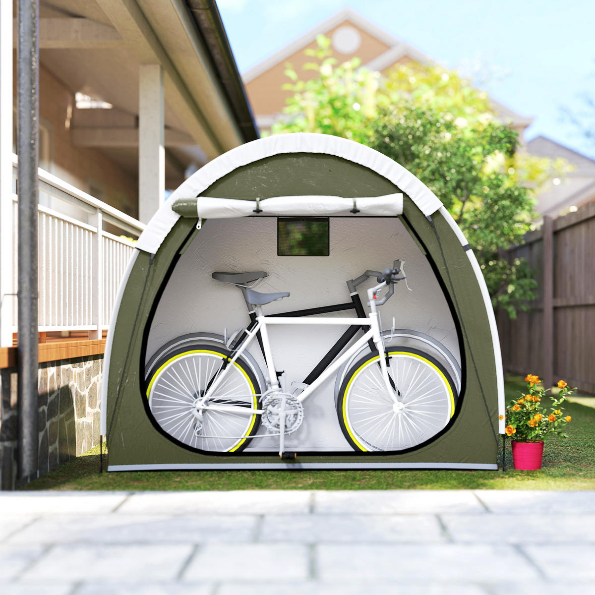 FAHRRADZELT für 2 Fahrräder Fahhrradgarage mit Belüftung UPF50+ Wasserdicht 210D Oxford 200 x 80 x 170 cm - Grün, Textil (200/170/80cm)