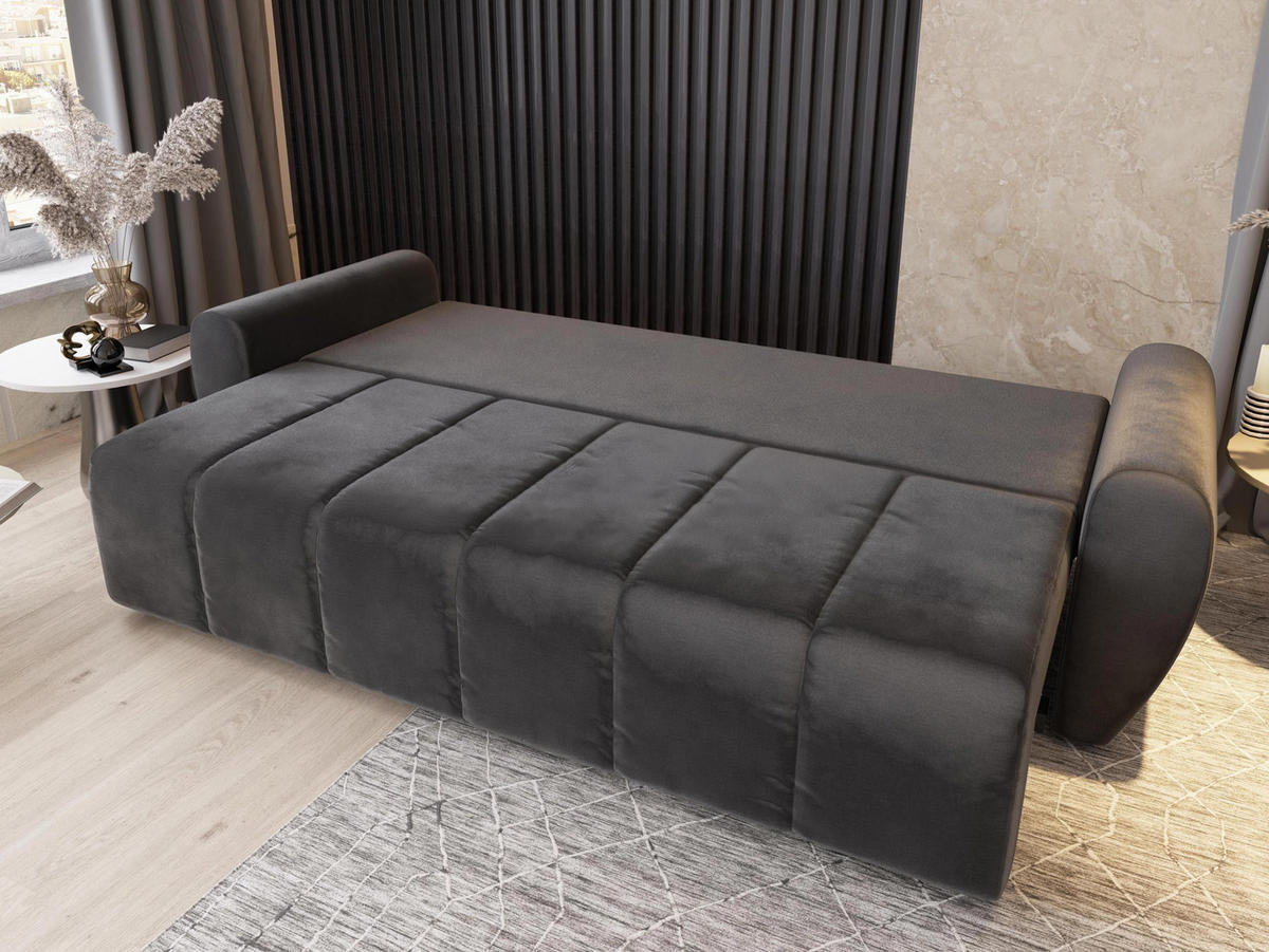BETTSOFA MADISON Schwarz Dünner Stoff mit Schlaffunktion - Schwarz, Textil (242/82/80cm) - MASSENO