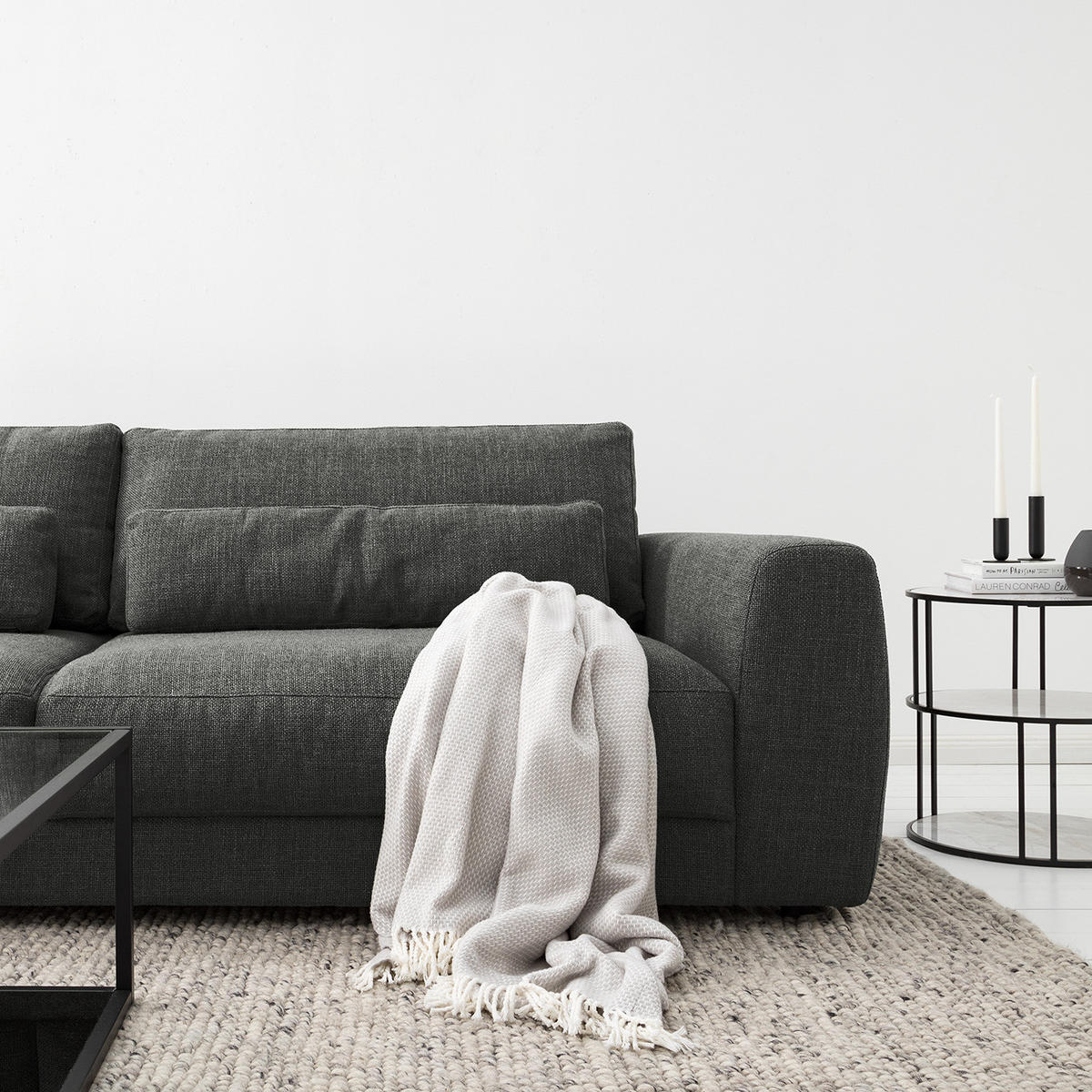 3-SITZER SOFA - Schwarz/Grau, Kunststoff/Textil (252/80/117cm) - home24