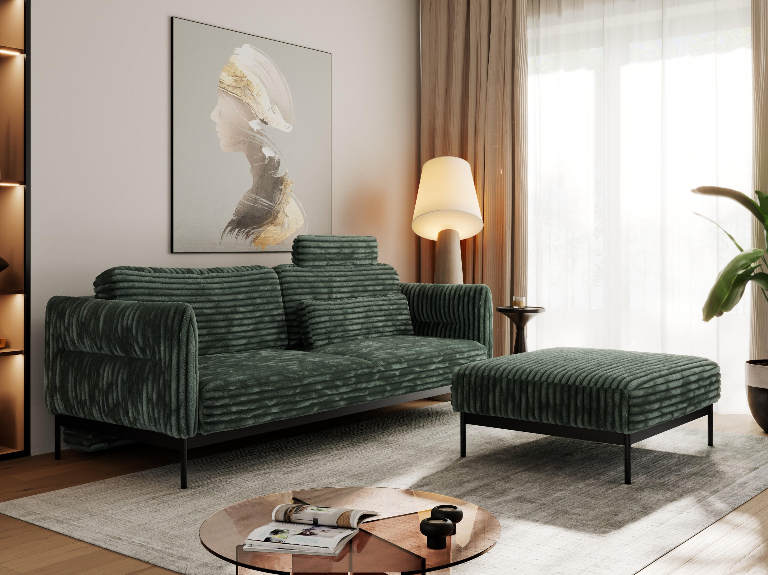 SCHLAFSOFA SALENTO Grün Cord - Schwarz/Grün, Textil/Metall (221/82/193cm) - MKS