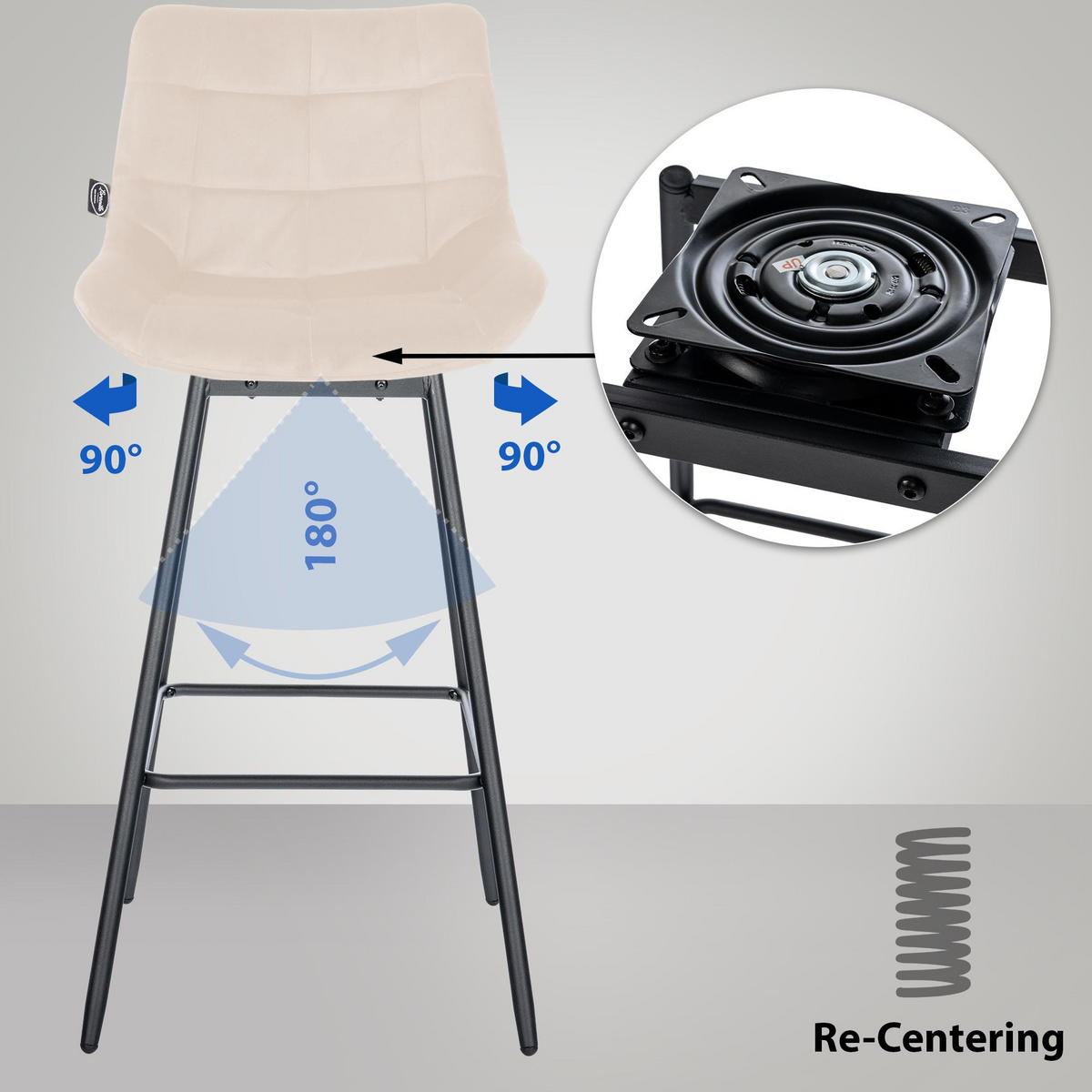 BARHOCKER 4er Set Visen Samt Creme - Creme, Textil (49/105/56cm) - DELUKE